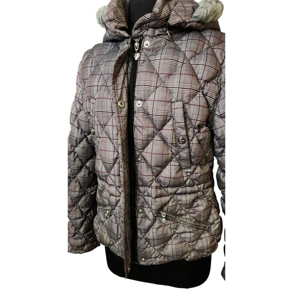 Guess Junior Women's Down Puffer Quilted Jacket Plaid Winter Coat Jacket Size M - Picture 6 of 8
